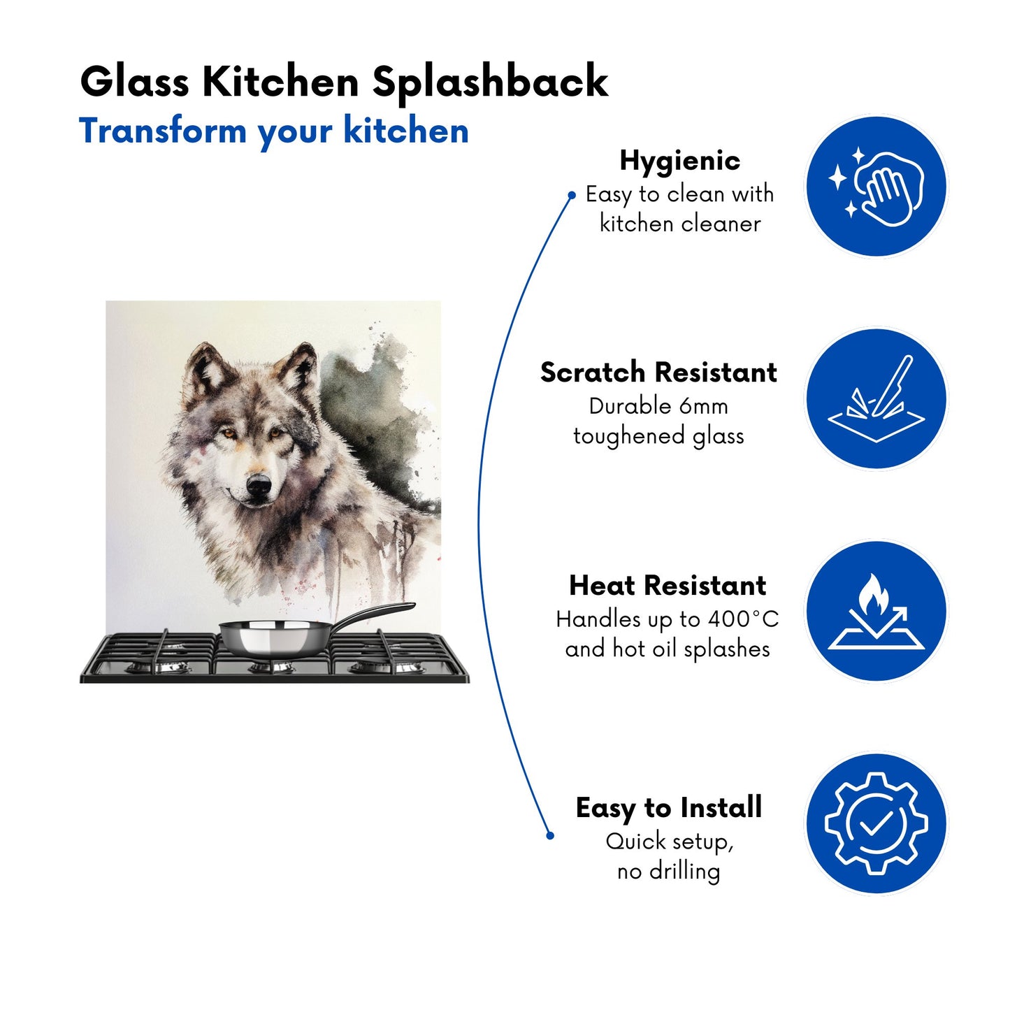 Loyal Wolf Watercolour Kitchen Splashback
