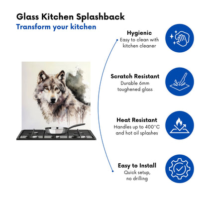 Loyal Wolf Watercolour Kitchen Splashback