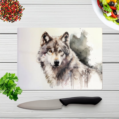 Loyal Wolf Watercolour Glass Chopping Board
