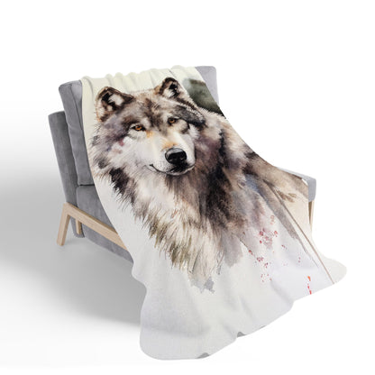 Loyal Wolf Watercolour Sherpa Blanket