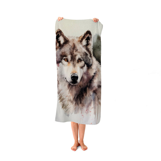 Loyal Wolf Watercolour Beach Towel