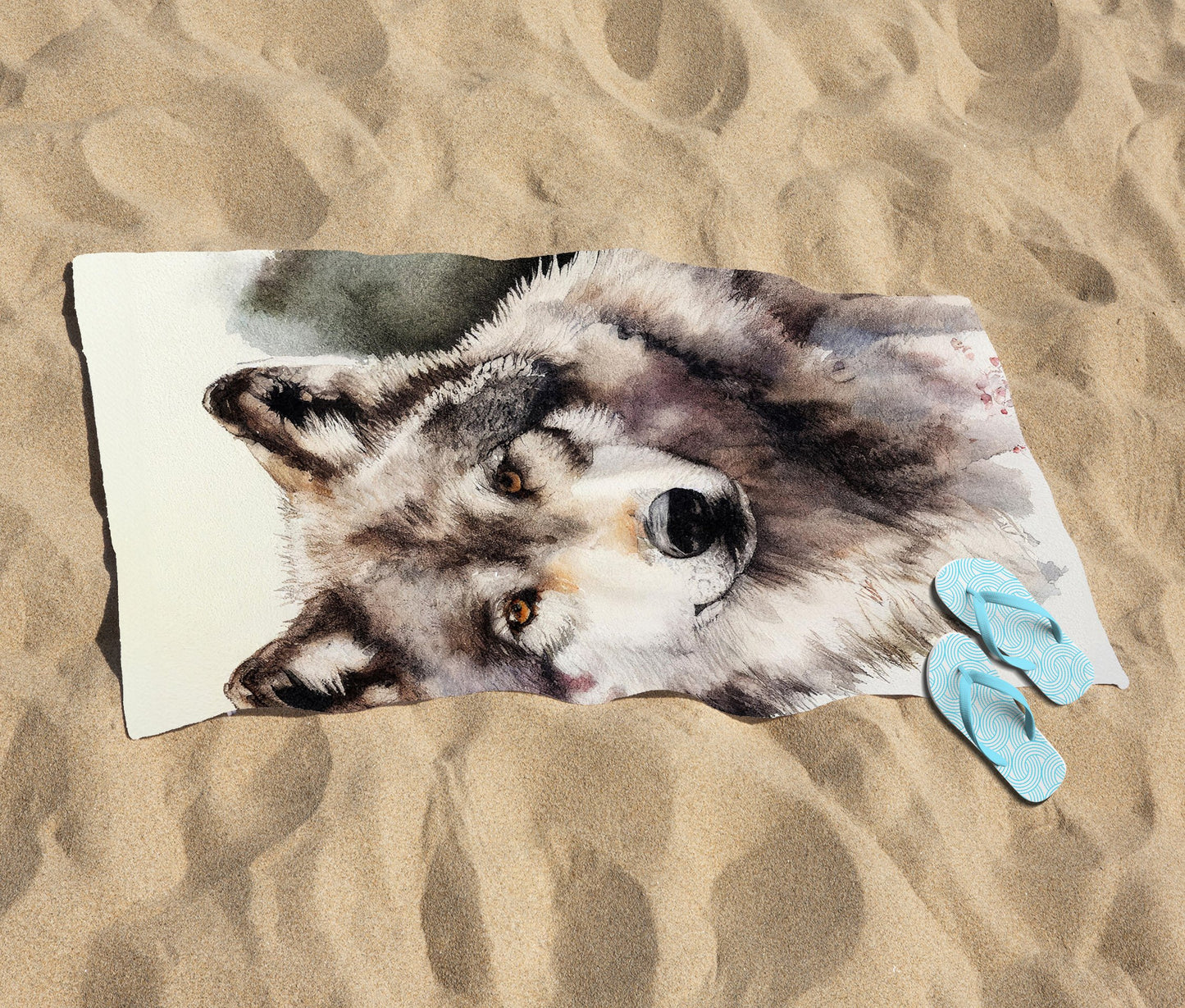 Loyal Wolf Watercolour Beach Towel