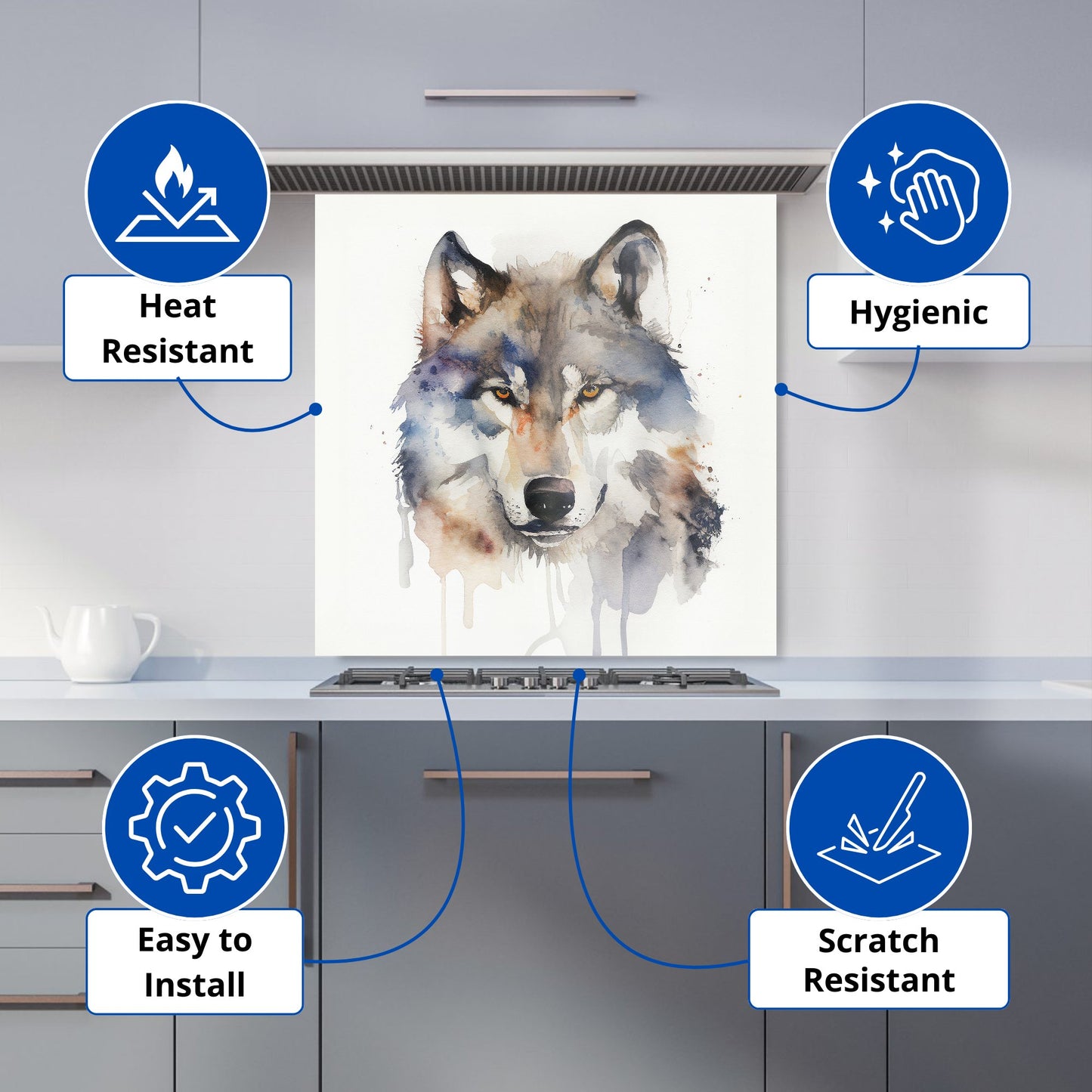 Wolf Watercolour Kitchen Splashback