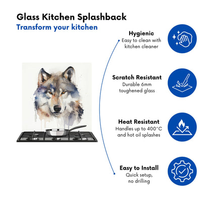 Wolf Watercolour Kitchen Splashback