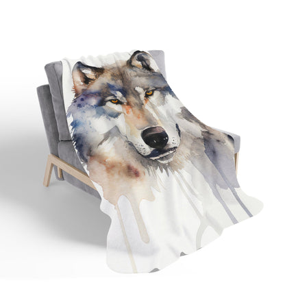Wolf Watercolour Sherpa Blanket