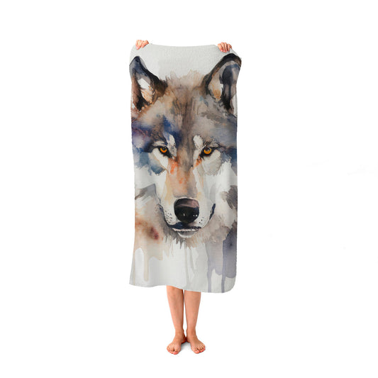 Wolf Watercolour Beach Towel