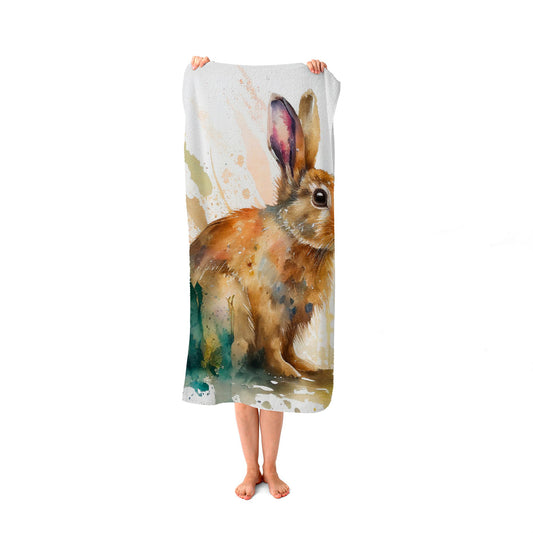 Rabbit Splash Watercolour Beach Towel