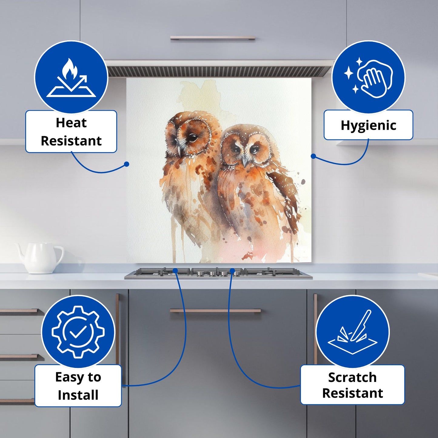 Loving Tawny Owls Watercolour Kitchen Splashback