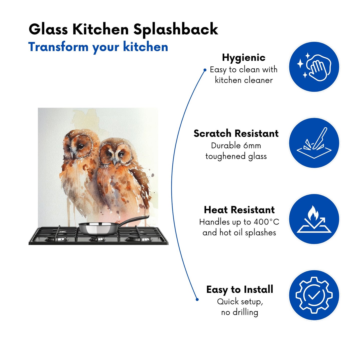 Loving Tawny Owls Watercolour Kitchen Splashback