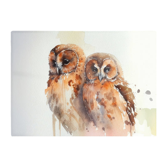 Loving Tawny Owls Watercolour Glass Chopping Board