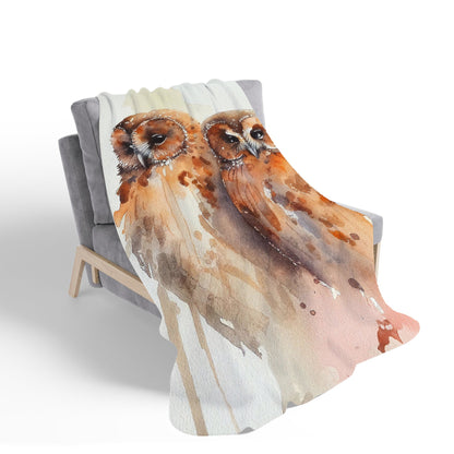 Loving Tawny Owls Watercolour Sherpa Blanket