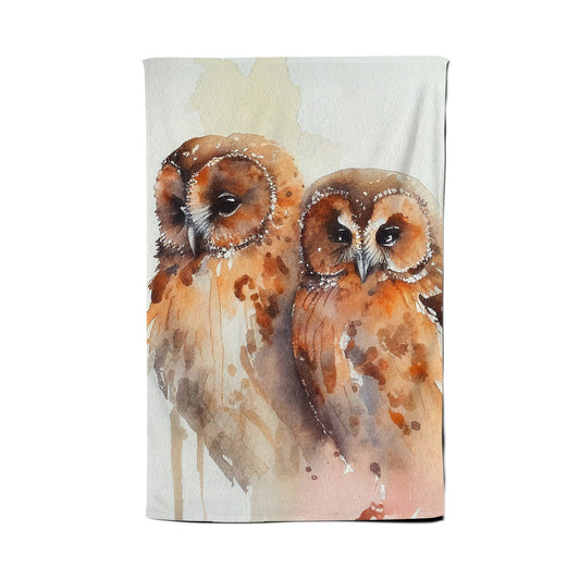 Loving Tawny Owls Watercolour Tea Towel
