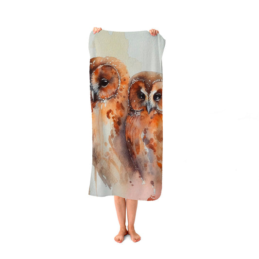Loving Tawny Owls Watercolour Beach Towel