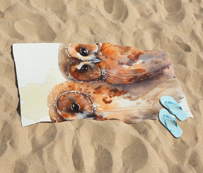 Loving Tawny Owls Watercolour Beach Towel