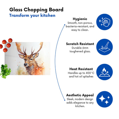 Majestic Stag Watercolour Glass Chopping Board