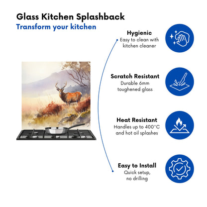 Stag Deer Water Colour Kitchen Splashback