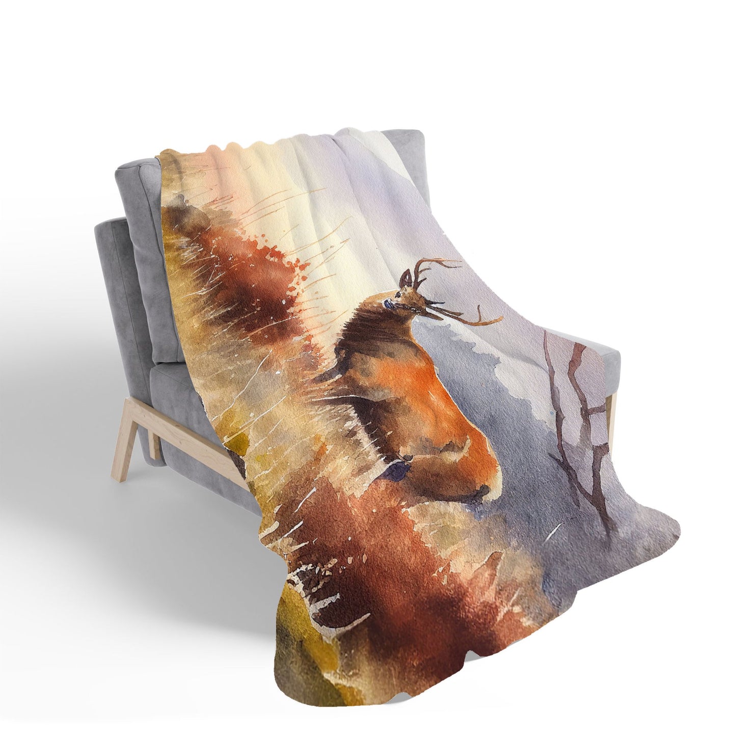 Stag Deer Water Colour Sherpa Blanket