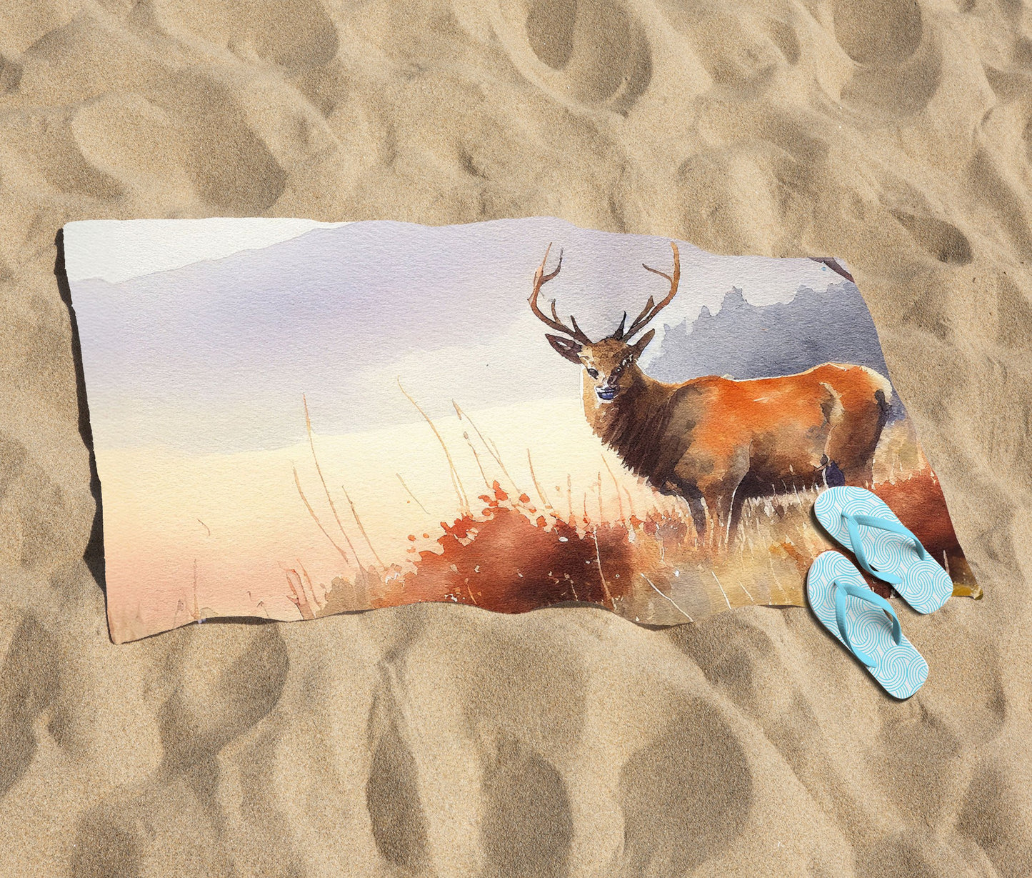 Stag Deer Water Colour Beach Towel