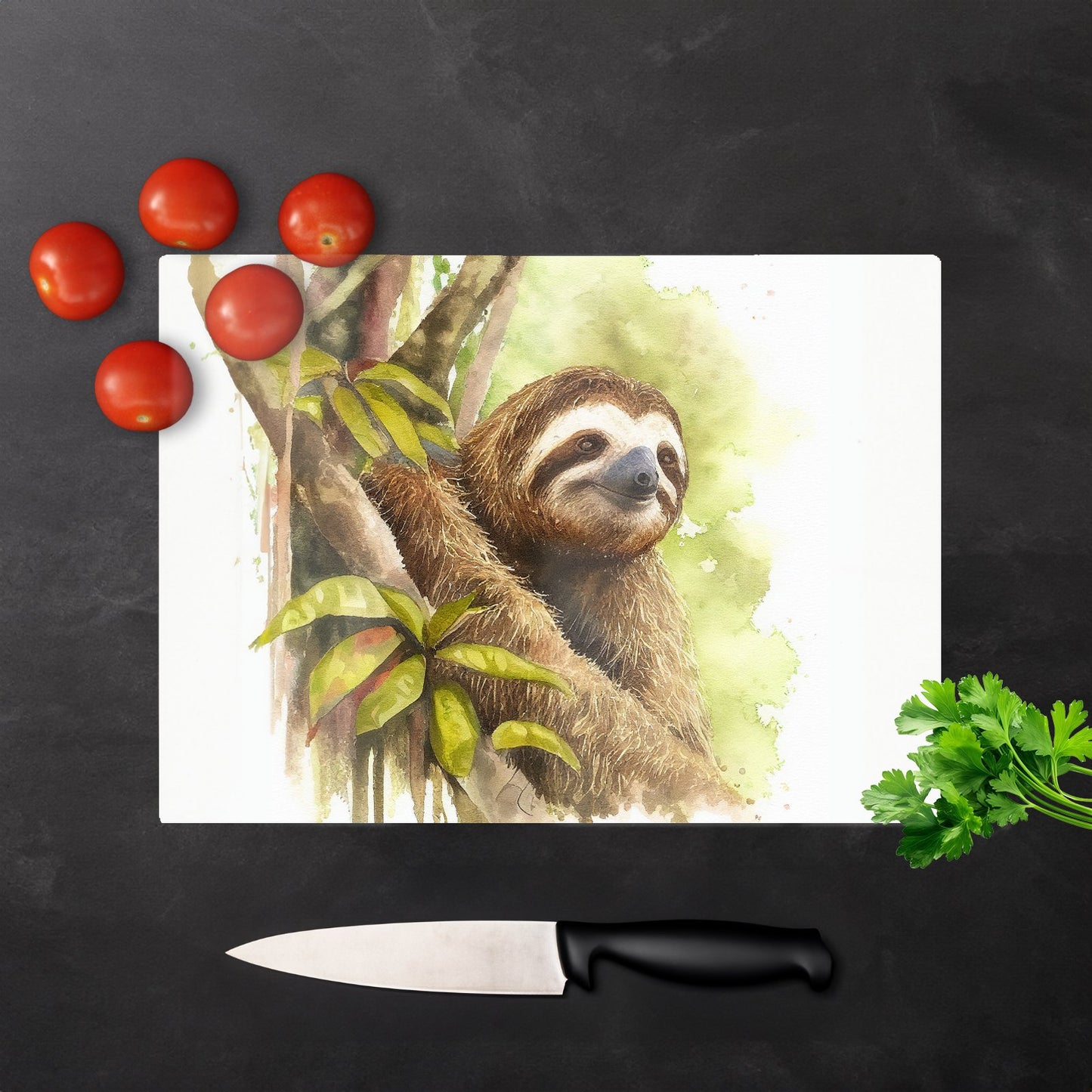 Sloth Watercolour Glass Chopping Board