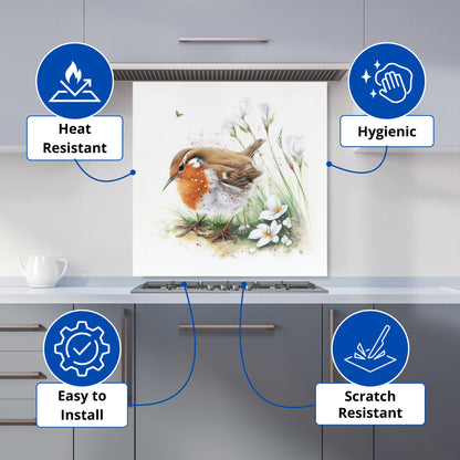 Robin And Daisies Watercolour Kitchen Splashback