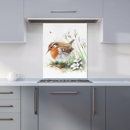 Robin And Daisies Watercolour Kitchen Splashback