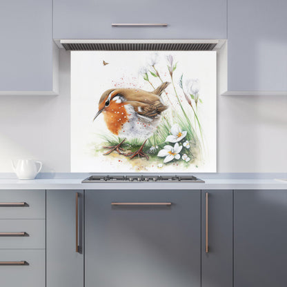 Robin And Daisies Watercolour Kitchen Splashback