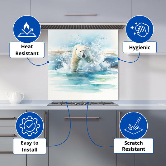 Hunting Polar Bear Watercolour Kitchen Splashback