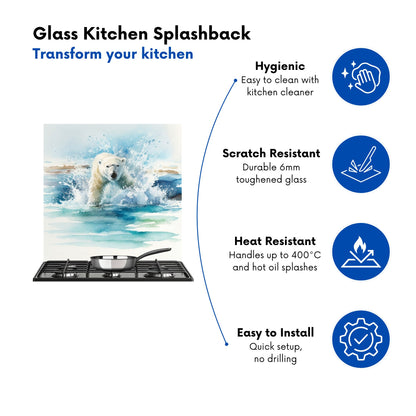 Hunting Polar Bear Watercolour Kitchen Splashback