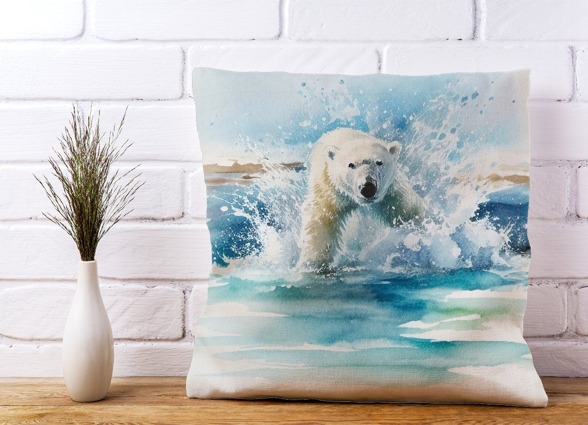 Hunting Polar Bear Watercolour Cushions