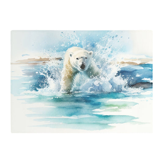 Hunting Polar Bear Watercolour Glass Chopping Board