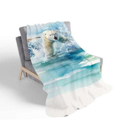 Hunting Polar Bear Watercolour Sherpa Blanket