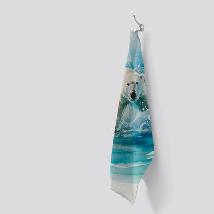 Hunting Polar Bear Watercolour Tea Towel