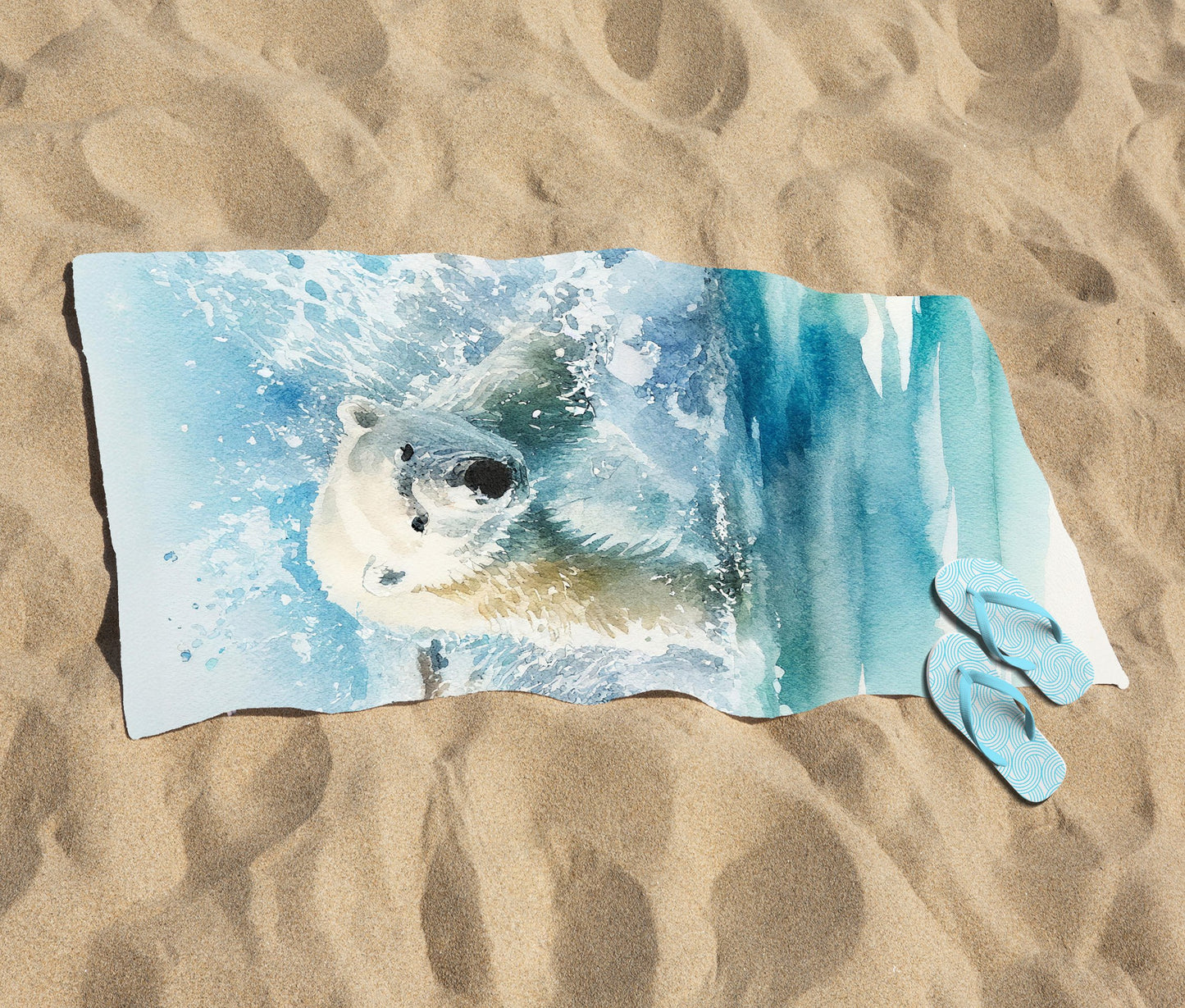 Hunting Polar Bear Watercolour Beach Towel