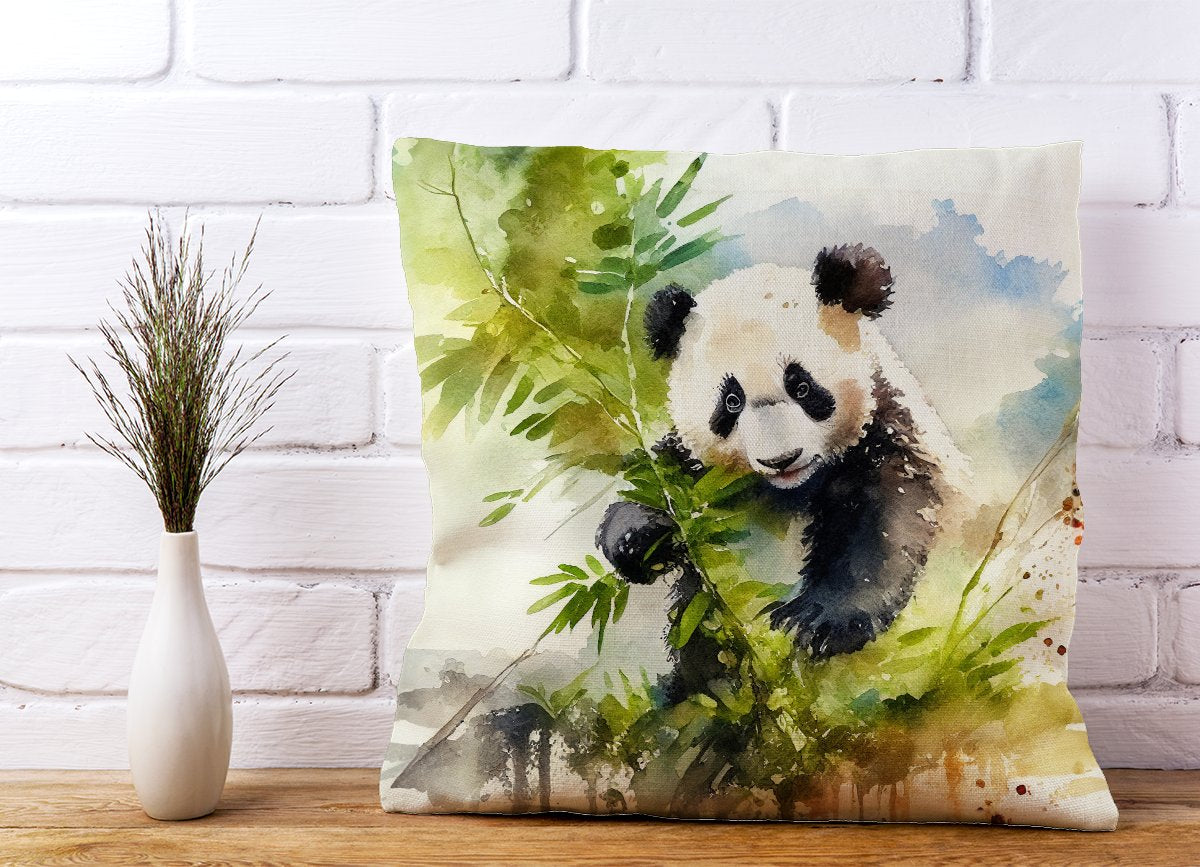 Panda Eating Bamboo Watercolour Cushions