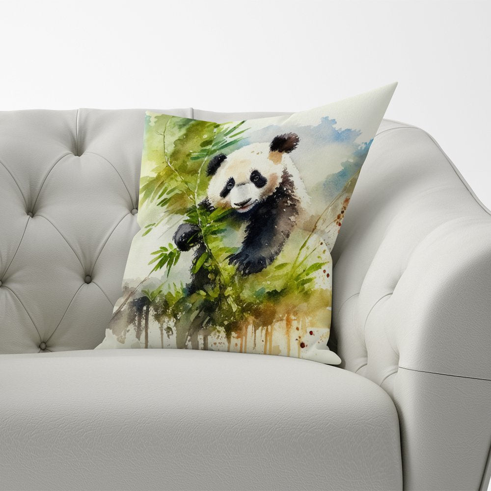 Panda Eating Bamboo Watercolour Cushions