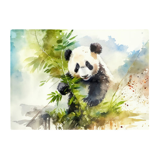 Panda Eating Bamboo Watercolour Glass Chopping Board