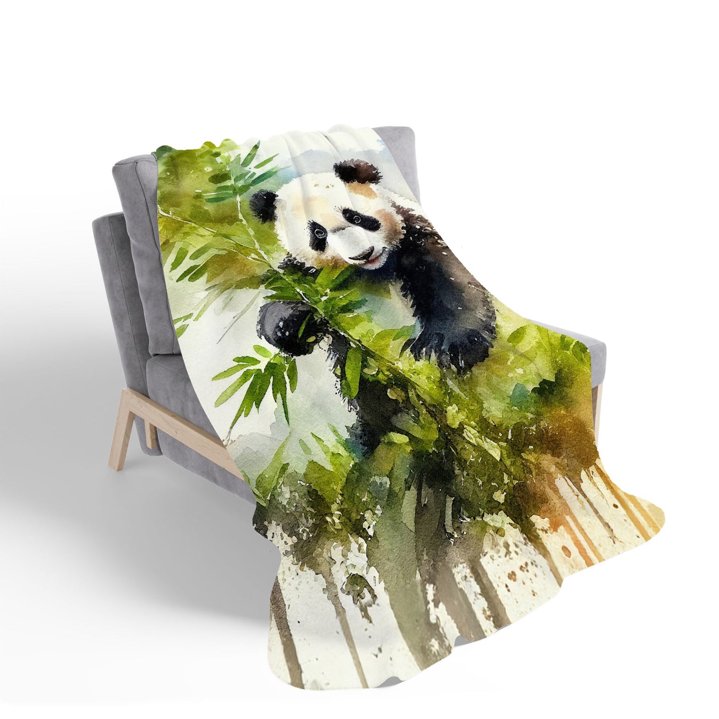 Panda Eating Bamboo Watercolour Sherpa Blanket