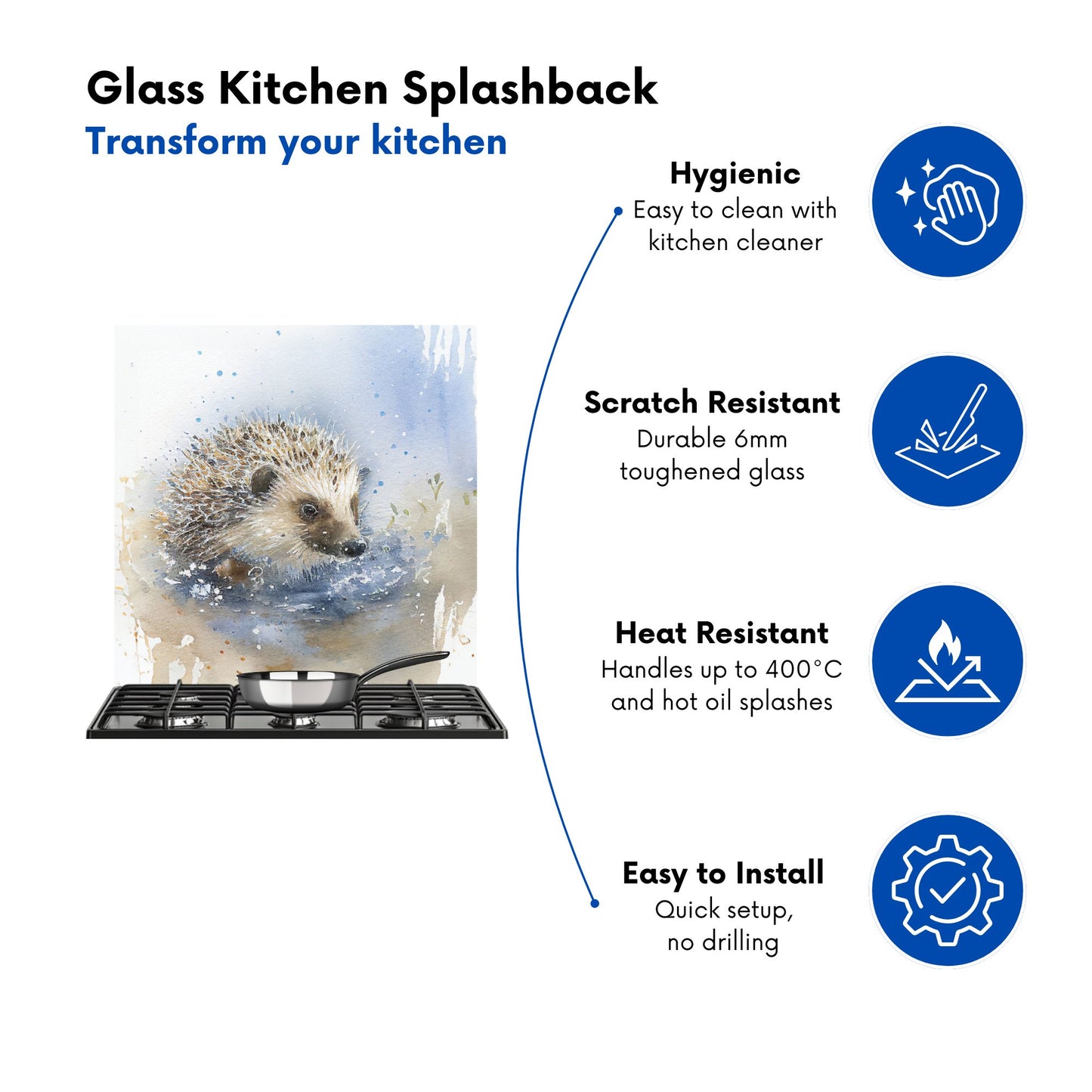 Hedgehog Watercolour Kitchen Splashback