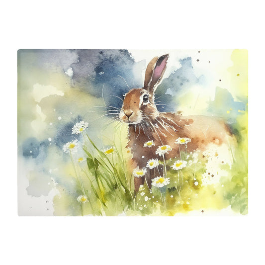 Hare And Daisies Watercolour Glass Chopping Board