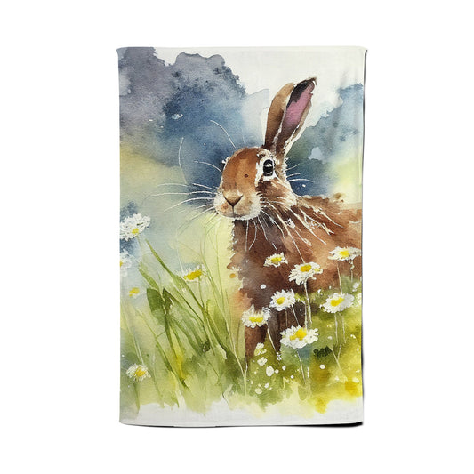 Hare And Daisies Watercolour Tea Towel
