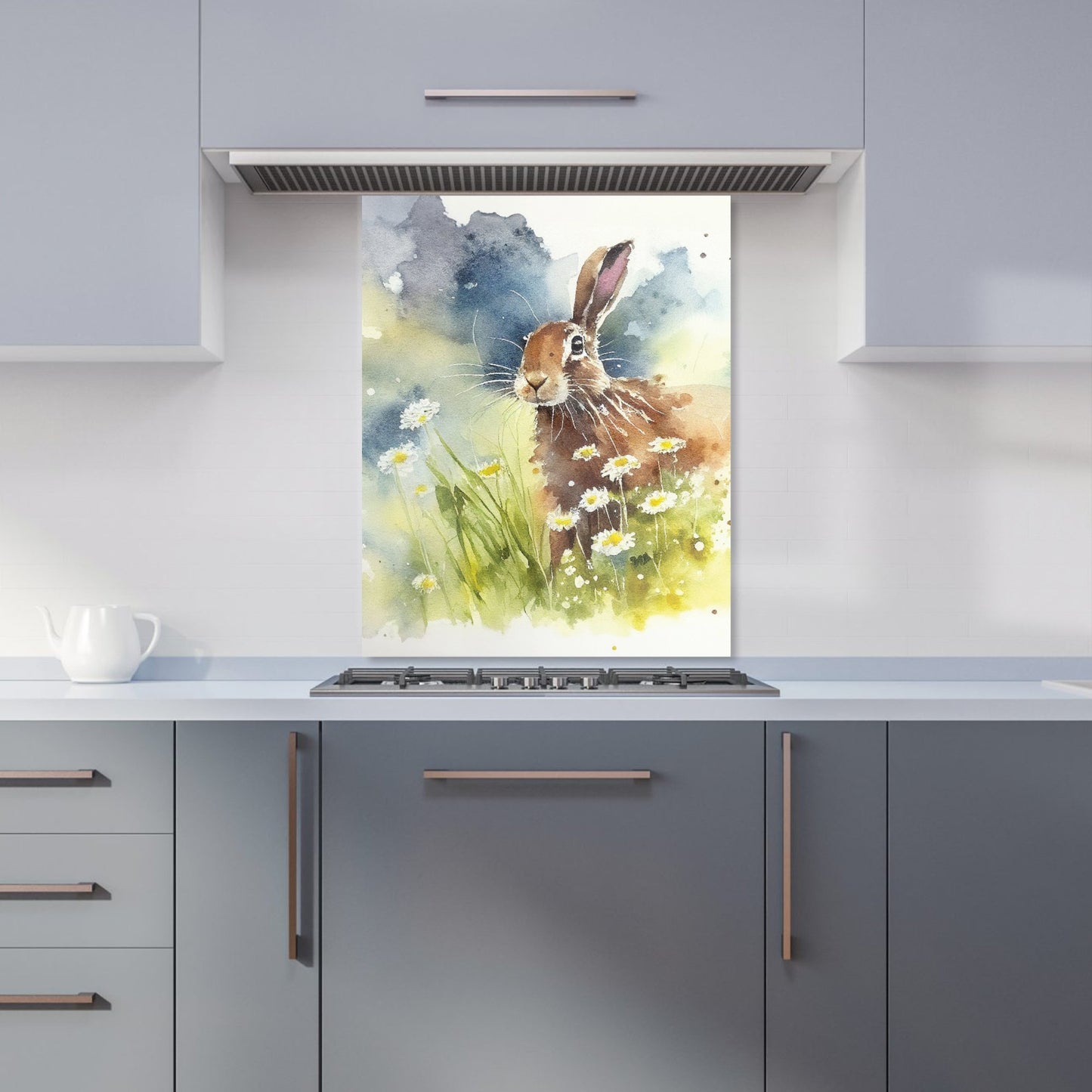 Hare And Daisies Watercolour Kitchen Splashback