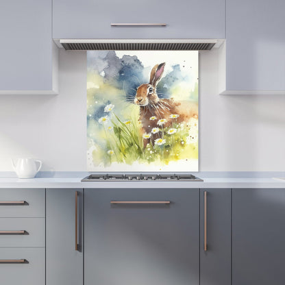Hare And Daisies Watercolour Kitchen Splashback