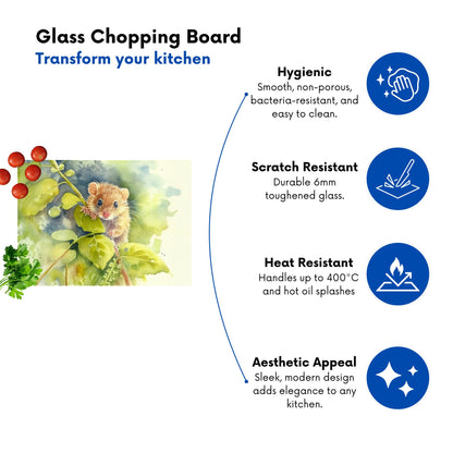 Dormouse Watercolour Glass Chopping Board