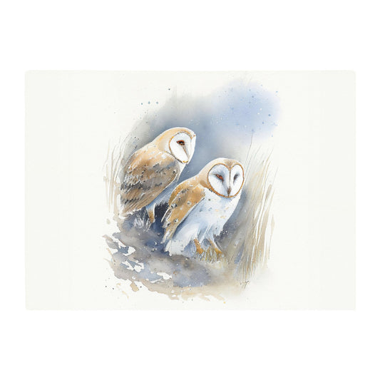 Barn Ano Owls Watercolour Glass Chopping Board