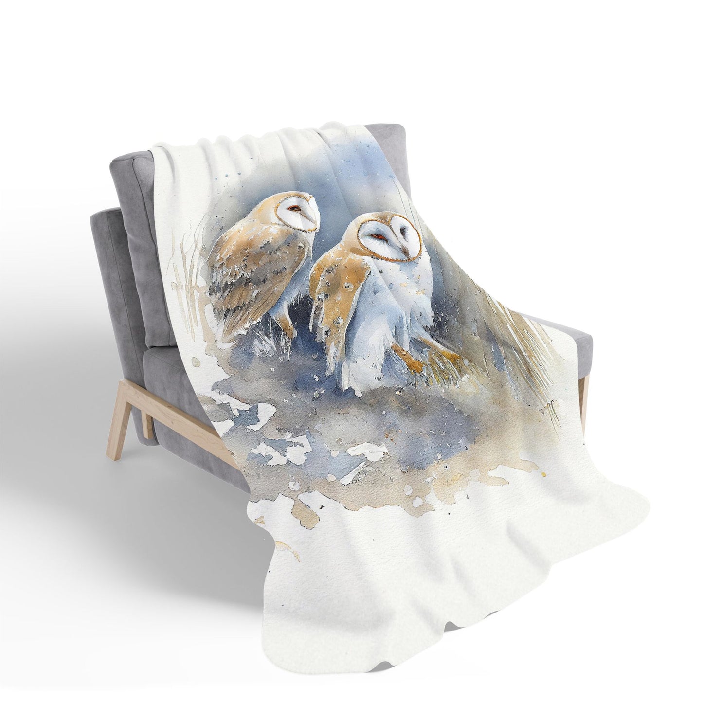 Barn Ano Owls Watercolour Sherpa Blanket