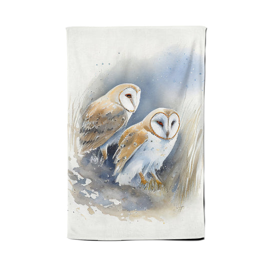 Barn Ano Owls Watercolour Tea Towel
