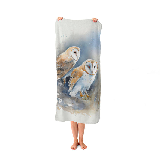 Barn Ano Owls Watercolour Beach Towel