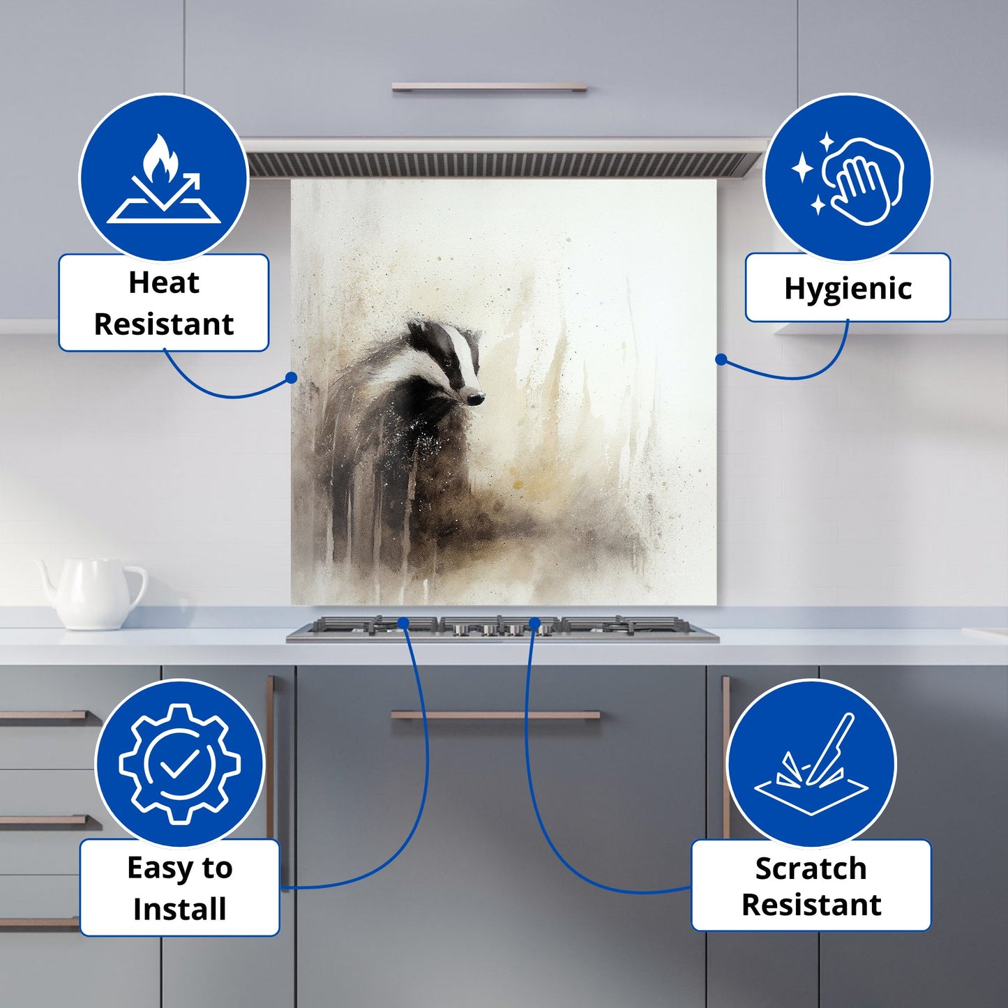 Badger Watercolour Kitchen Splashback