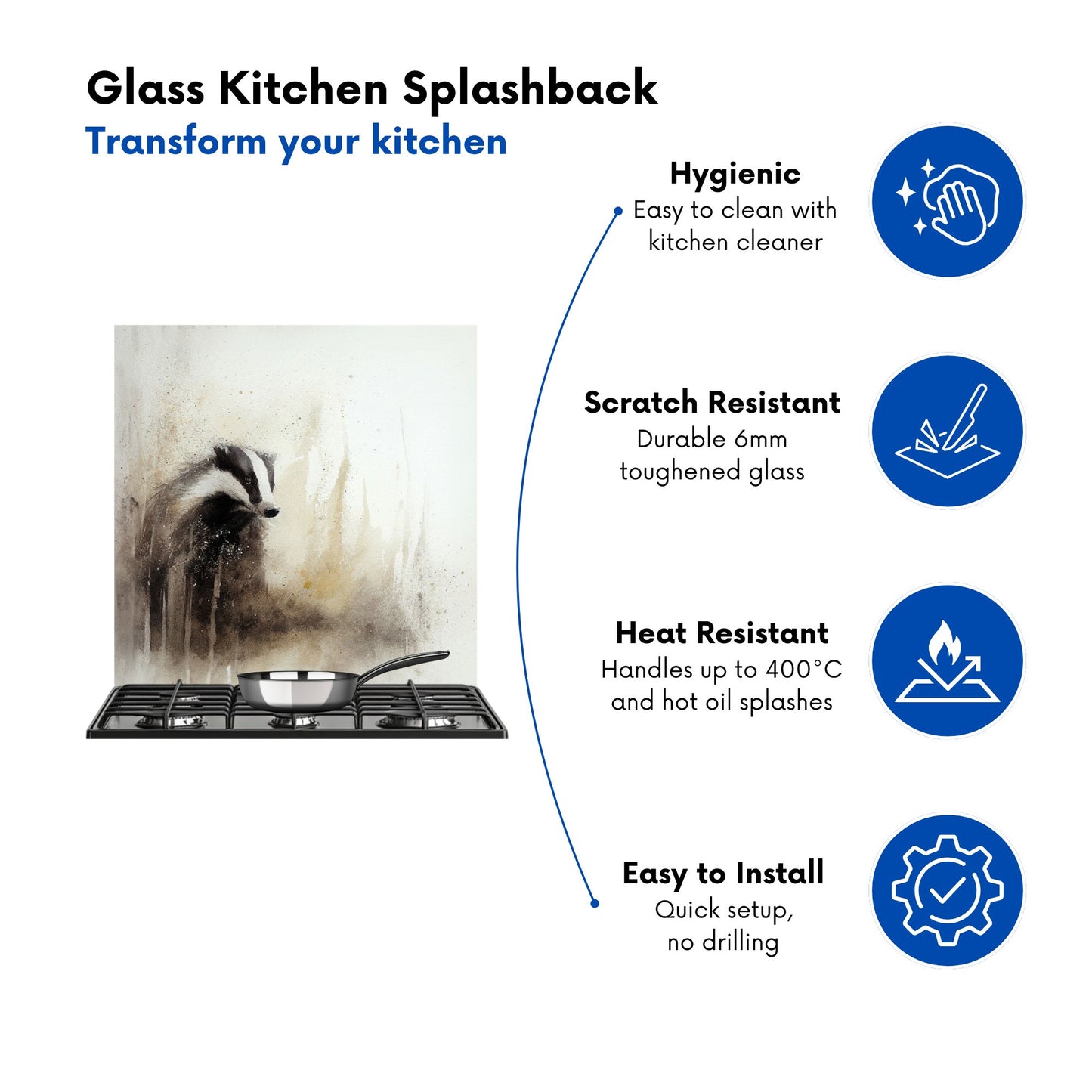 Badger Watercolour Kitchen Splashback