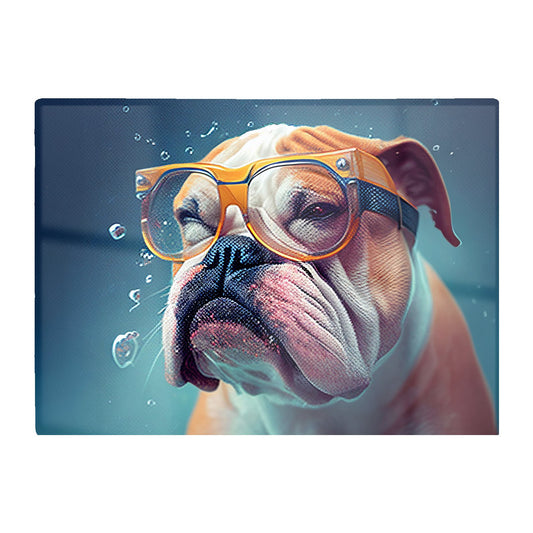 Bulldog With Glasses Splashart Glass Chopping Board